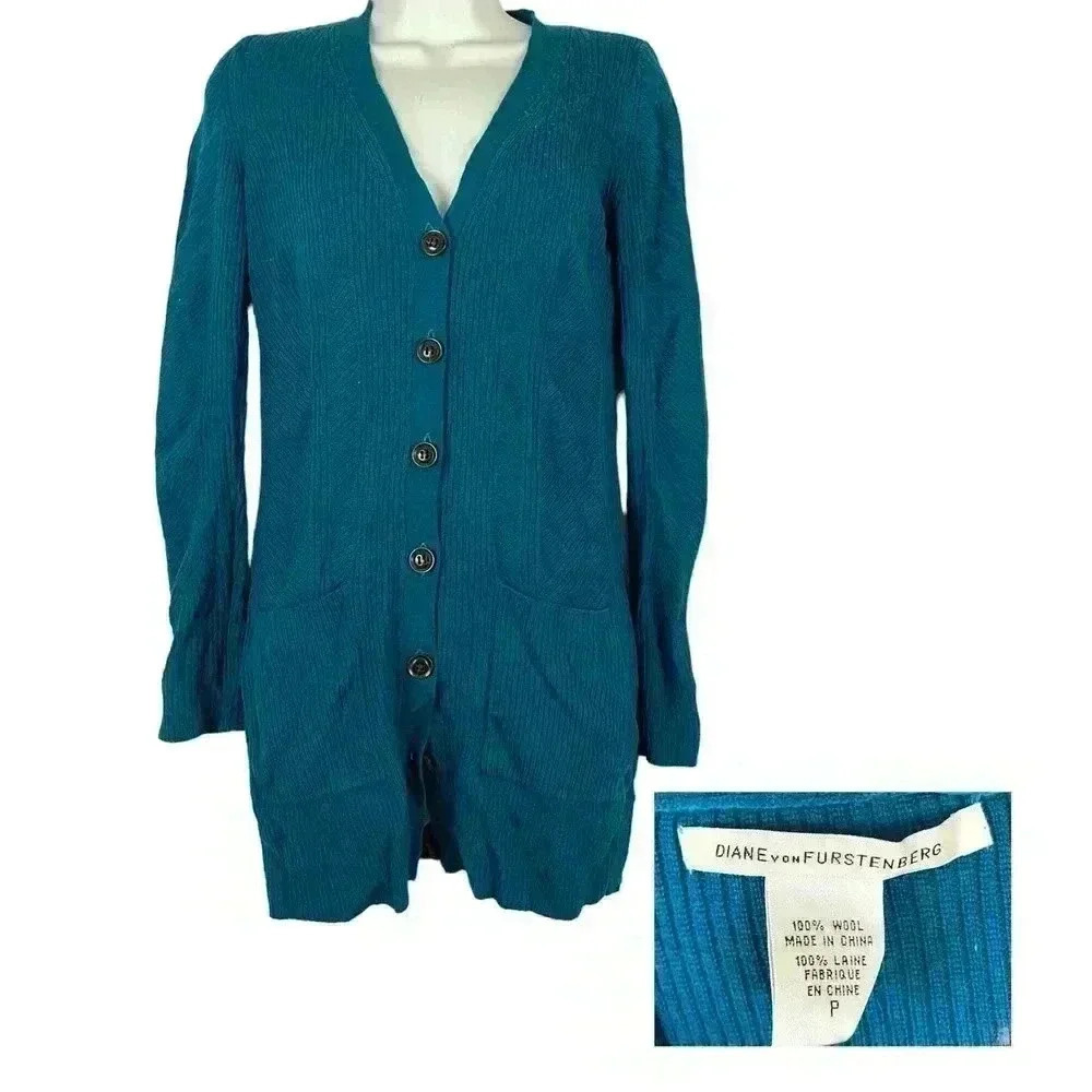 Diane Von Furstenberg Wool Long Cardigan Sweater‎ SMALL